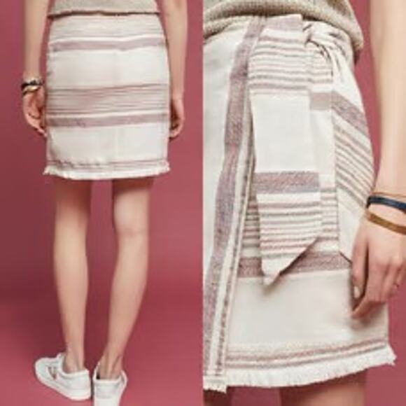 Anthropologie Holding Horses Avery Cream Striped Boho Wrap Mini Skirt 8 - Picture 2 of 10